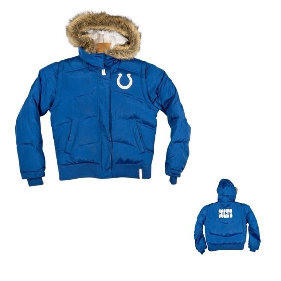 Reebok Colts Womens M Blue Puffer Jacket W/ Faux Fur Hood Convertible To Vest - Picture 1 of 15